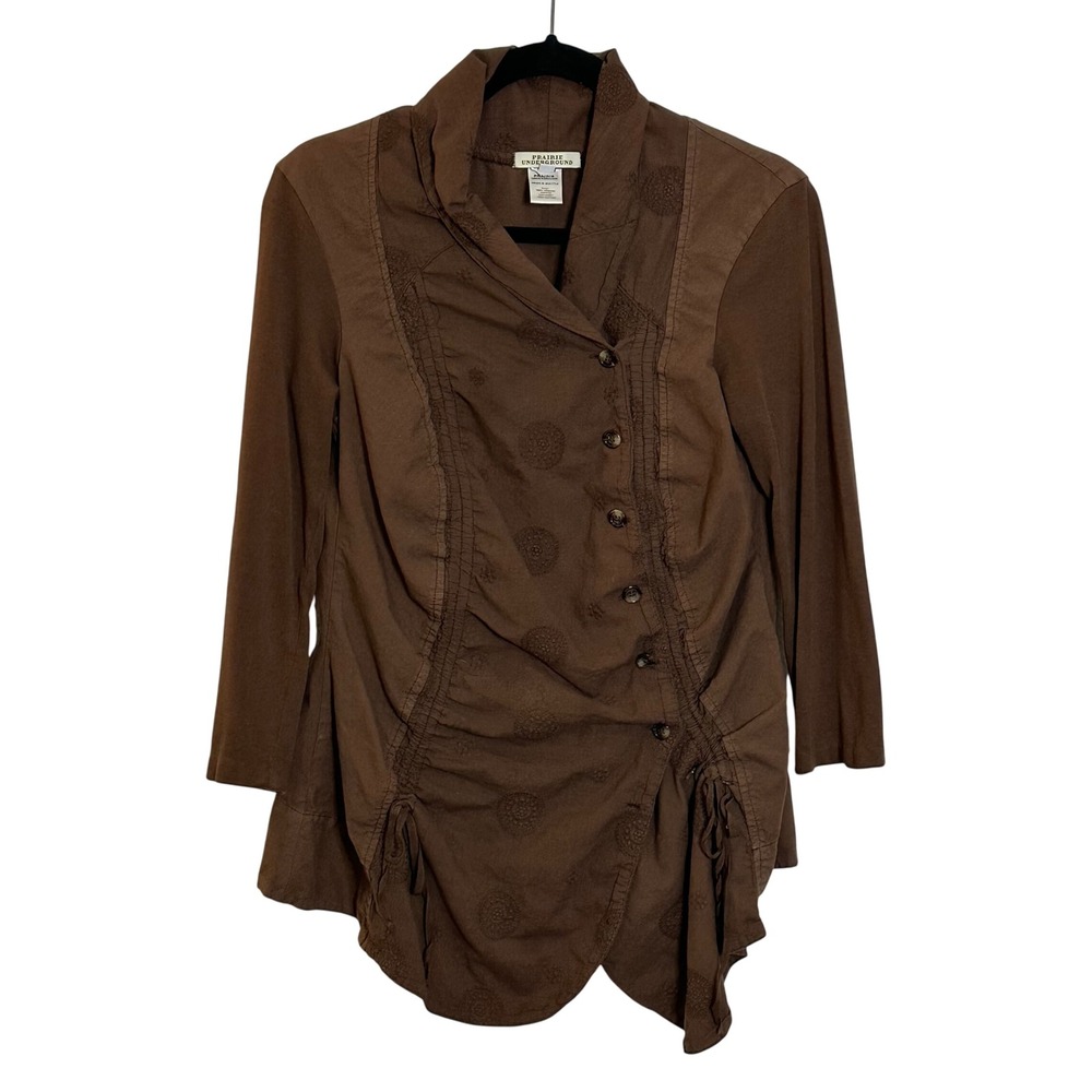 Prairie Underground Embroidered‎ Organic Cotton Topper Jacket Size S Brown Boho
